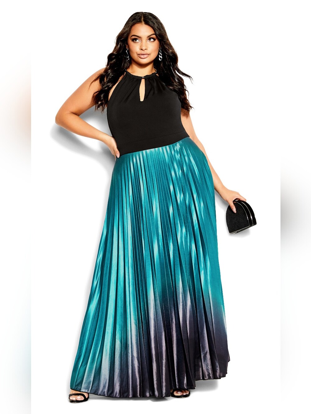 CITY CHIC Pleated Ombre Maxi Dress black/grey - Picture 1 of 12
